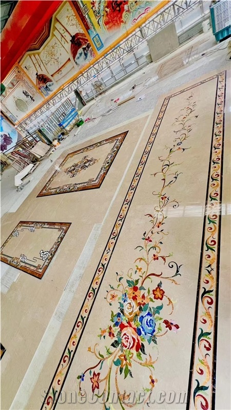 Marble Hotel Lobby Waterjet Square Medallions Factory