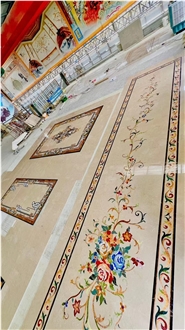 Marble Hotel Lobby Waterjet Square Medallions Factory