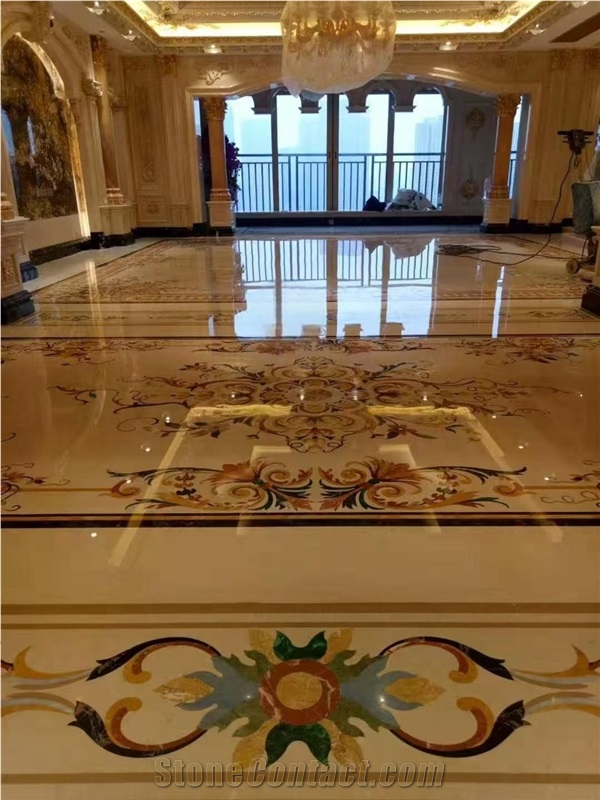 Natural Marble Water Jet Medallion Floor In Custom Size