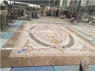 Natural Marble Water Jet Medallion Floor In Custom Size