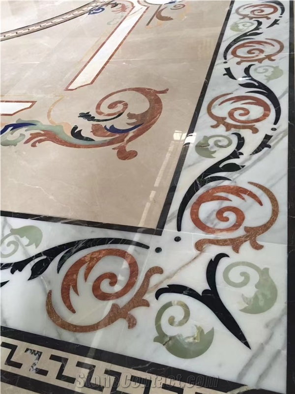 Marble And Onyx Stone Inlay Brass Round Waterjet Medallions