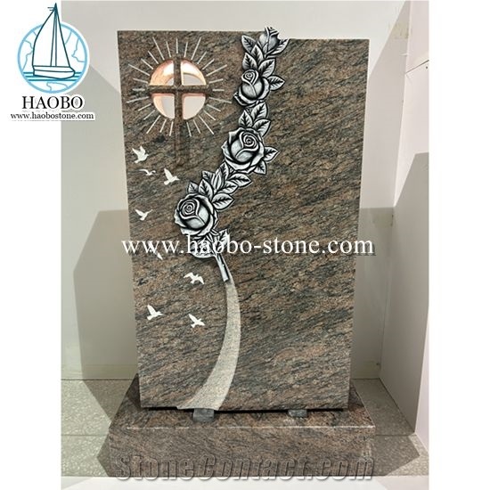 Dalva Granite Rose Carvning Gravestone With Lamp
