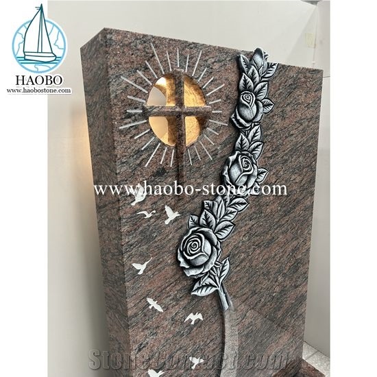 Dalva Granite Rose Carvning Gravestone With Lamp