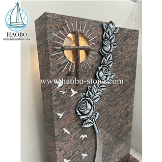 Dalva Granite Rose Carvning Gravestone With Lamp