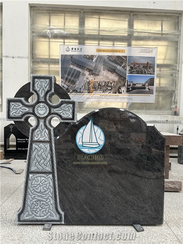 Jet Black Granite Cross Tombstone Sandblasting Names
