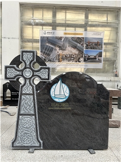 Jet Black Granite Cross Tombstone Sandblasting Names