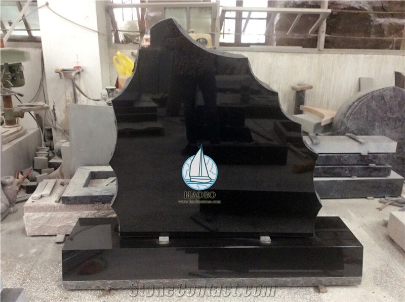 Jet Black Granite Cross Tombstone Sandblasting Names