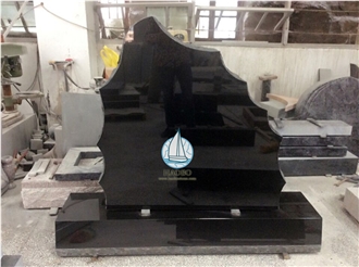 Jet Black Granite Cross Tombstone Sandblasting Names