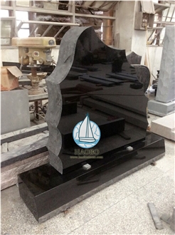 Jet Black Granite Cross Tombstone Sandblasting Names