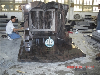 Spray White Granite Heart Engraved Single Monument