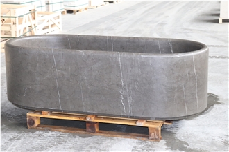 Pietra Gray Marble Leathered Bathtub