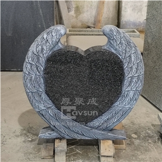 Vizag Blue Granite Wing With Hearts Memorial Headstones