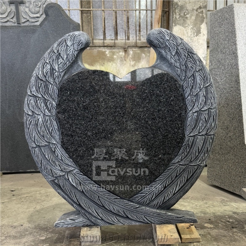 Vizag Blue Granite Wing With Hearts Memorial Headstones