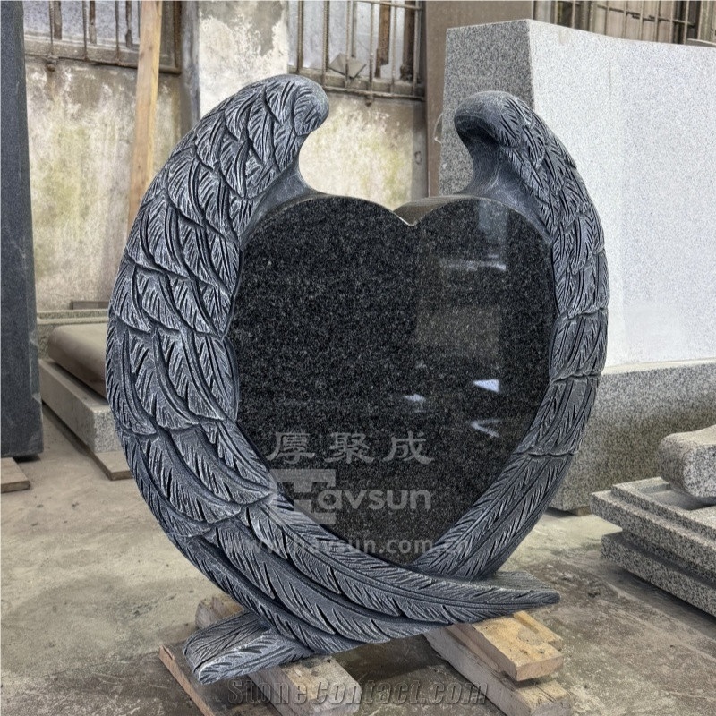Vizag Blue Granite Wing With Hearts Memorial Headstones
