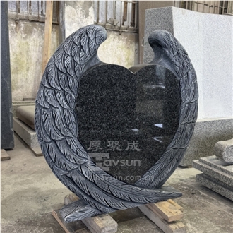 Vizag Blue Granite Wing With Hearts Memorial Headstones