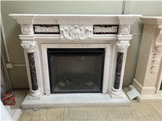 White Marble Beautiful Carved Indoor Fireplace With High Quality