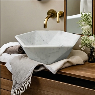 Carrara White Marble Vessel Sink, Stone Basin