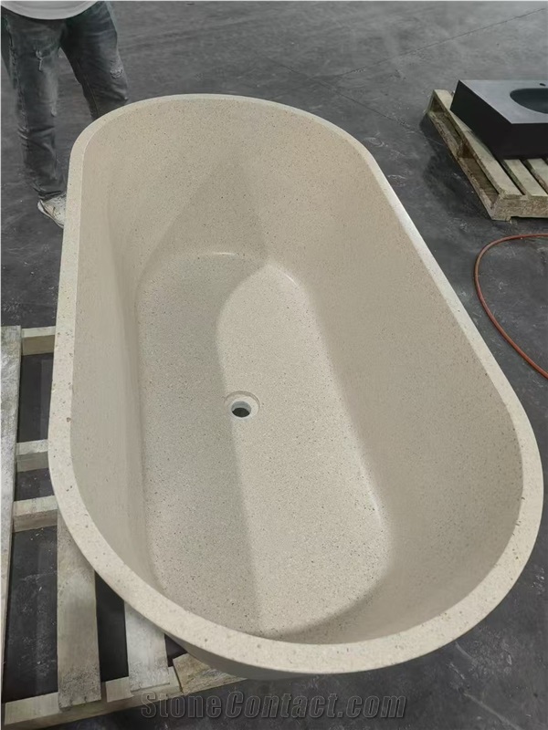 Solid Stone Grey Terrazzo Freestanding Bathtub For SPA