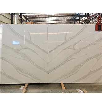 Book-Matched Warm White Quartz Slabs