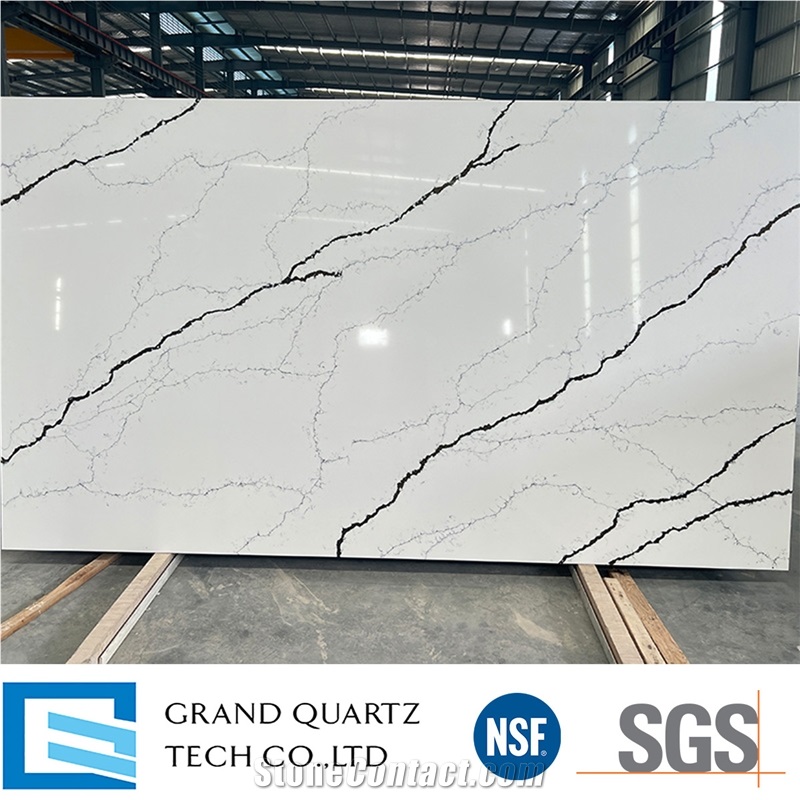 Super White And Black Veins Quartz Slabs