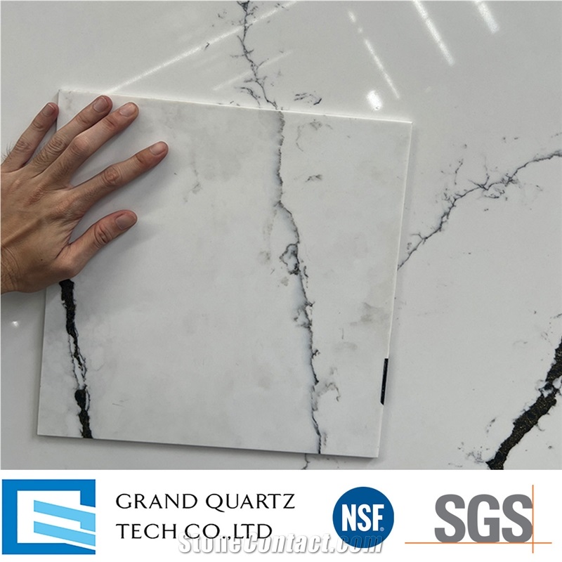 Super White And Black Veins Quartz Slabs
