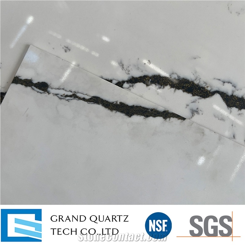 Super White And Black Veins Quartz Slabs