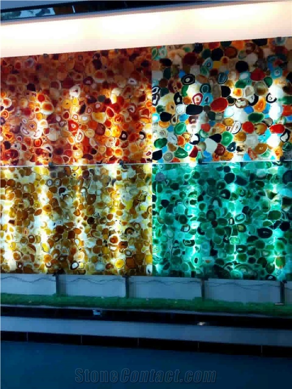 Backlit Agate Semiprecious Stone Slabs Wall Decor