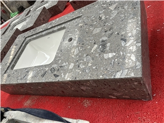 Fossil Grey Terrazzo Bathroom Vanity Top Bath Tops