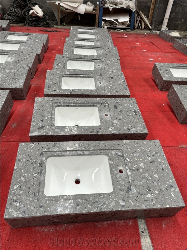 Fossil Grey Terrazzo Bathroom Vanity Top Bath Tops