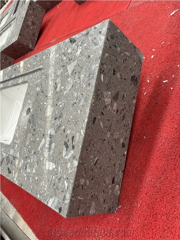 Fossil Grey Terrazzo Bathroom Vanity Top Bath Tops