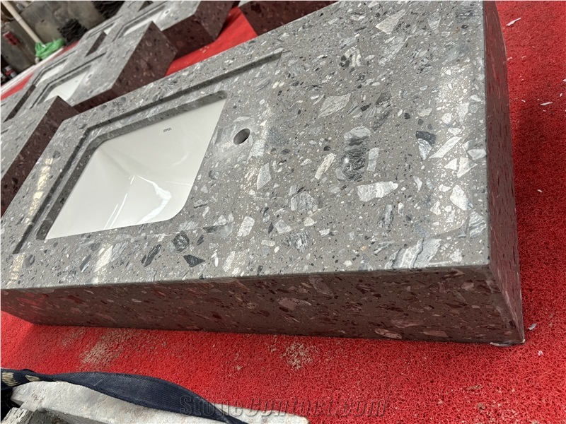 Fossil Grey Terrazzo Bathroom Vanity Top Bath Tops