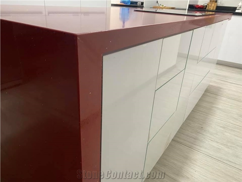 Pure Red Quartz Kitchen Countertops