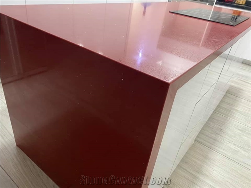 Pure Red Quartz Kitchen Countertops