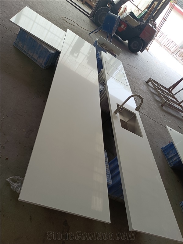 GOLDTOP 2002 Pure White  Quartz Kitchen Tops For Hotel