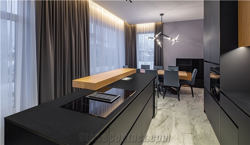 (Vietnam Quartz) Sparkling Black Quartz Slabs