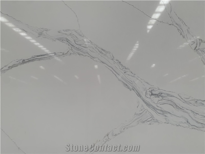 Kungfu Stone Calcatta White With Grey Veins Quartz Slabs