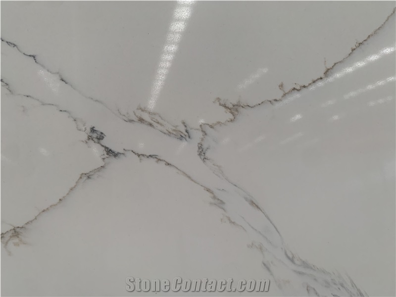 Kungfu Stone Calcatta White With Grey Veins Quartz Slabs