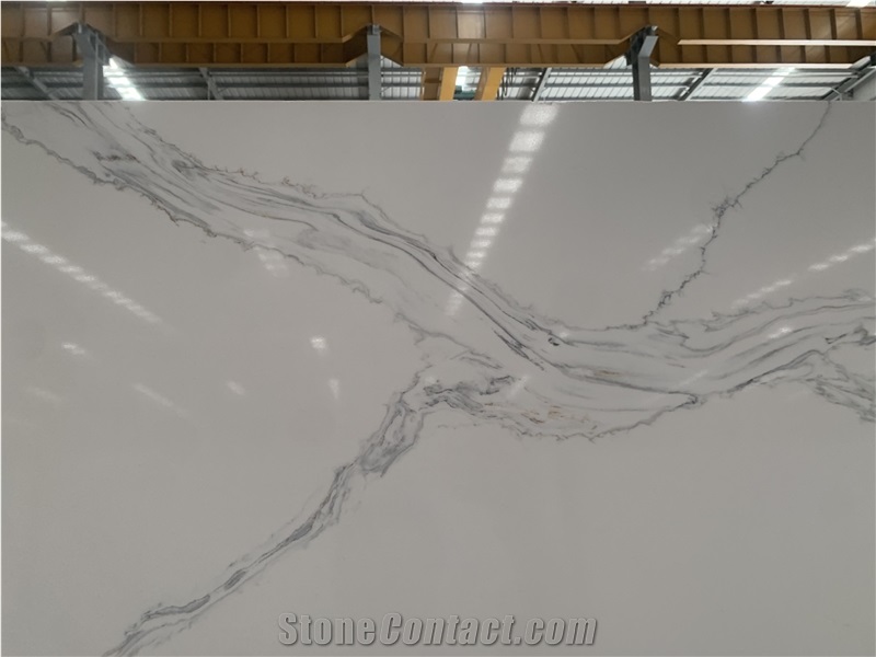 Kungfu Stone Calcatta White With Grey Veins Quartz Slabs