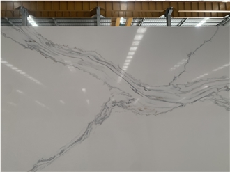 Kungfu Stone Calcatta White With Grey Veins Quartz Slabs