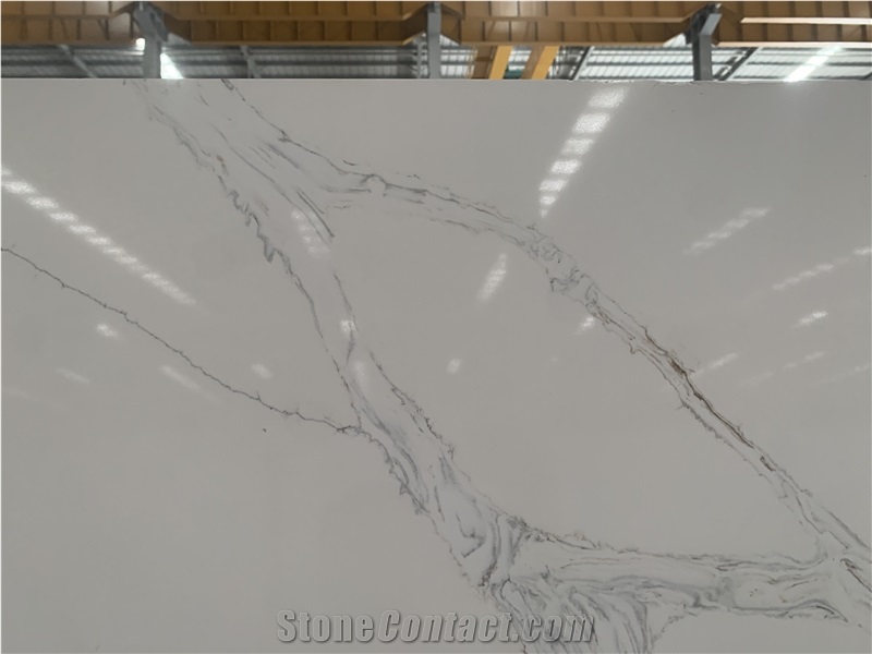 Kungfu Stone Calcatta White With Grey Veins Quartz Slabs