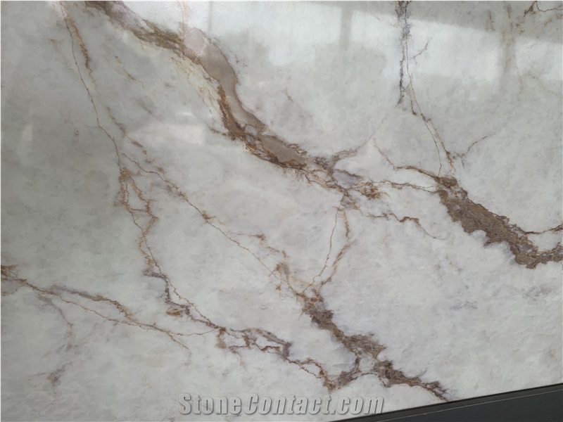 Kungfu Stone Supply Printed Calacatta Brown Quartz Slabs