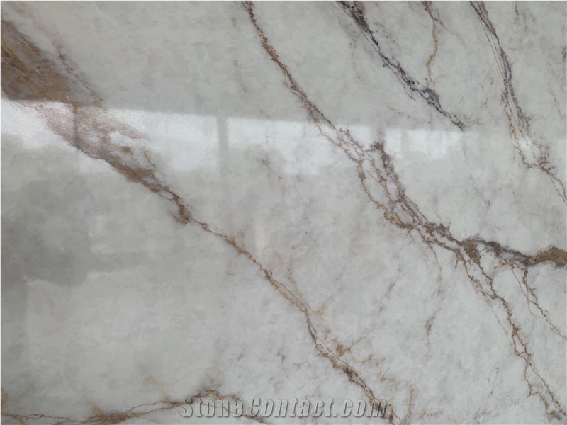 Kungfu Stone Supply Printed Calacatta Brown Quartz Slabs