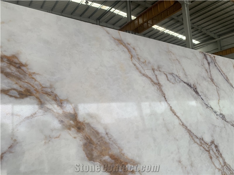 Kungfu Stone Supply Printed Calacatta Brown Quartz Slabs