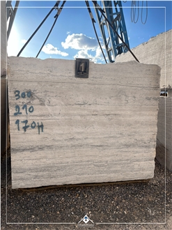 White Travertine With Black Lines Block