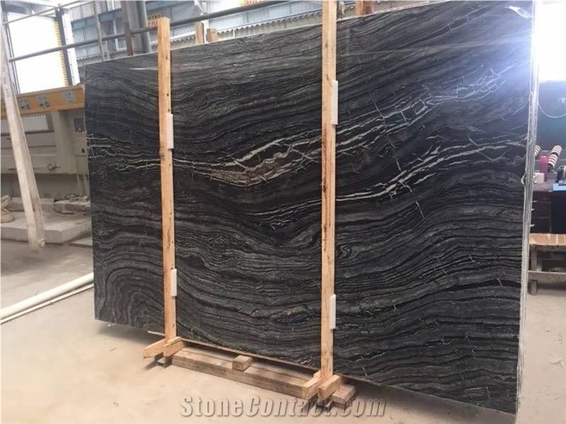 Black Wooden Marble Slabs Tiles