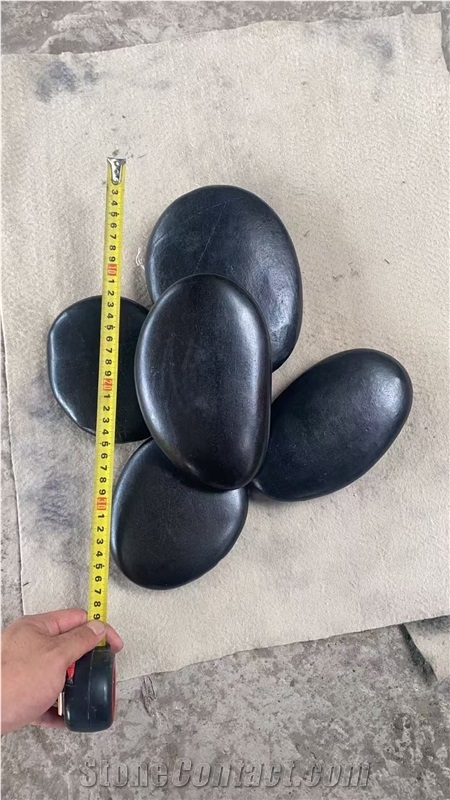 Natural Black Pebble Flat Round, 7-13Cm Pebble Stone