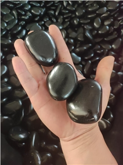 Natural Black Pebble Flat Round, 7-13Cm Pebble Stone