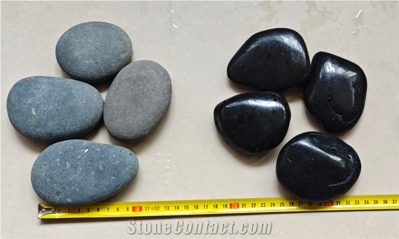 Natural Black Pebble Flat Round, 7-13Cm Pebble Stone