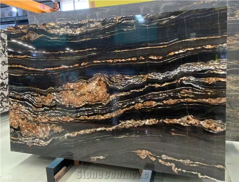 Magma Gold Granite Slabs Cosmic Black Magnific Golden