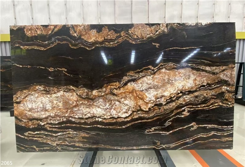 Magma Gold Granite Slabs Cosmic Black Magnific Golden